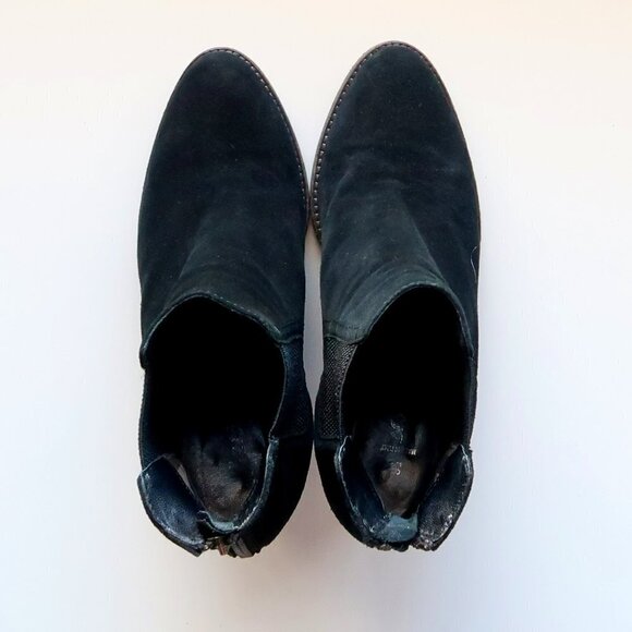 Aquatalia Black Suede Leather Block Heel Chelsea Ankle Boots / Booties Size 9.5 - Picture 4 of 16